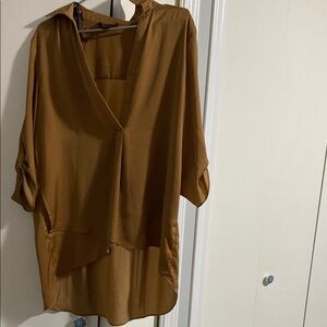 Brown Asymmetrical 3/4 Sleeve Blouse